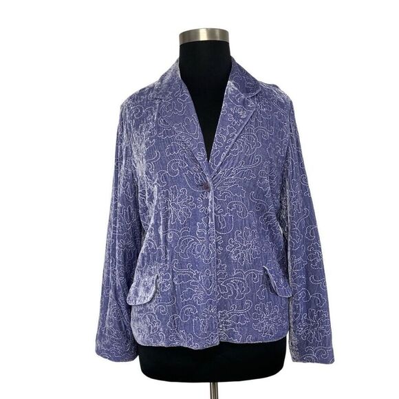 J Jill XL Lavender Purple Velvet Blazer Jacket Quilted Art To Wear Floral VTG - Picture 3 of 6